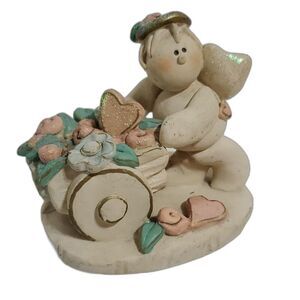 Vintage Nancye Williams Sprinkles Angel Pushing Flower Cart Figurine Heart 3"